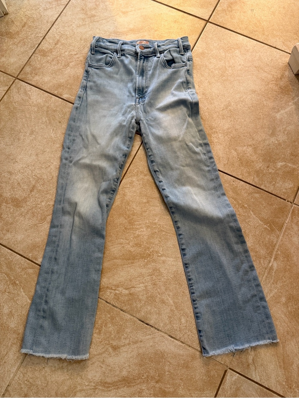 MOTHER the hustler ankle fray Light Blue High-Rise Cropped Straight Jeans - Picture 2 of 10